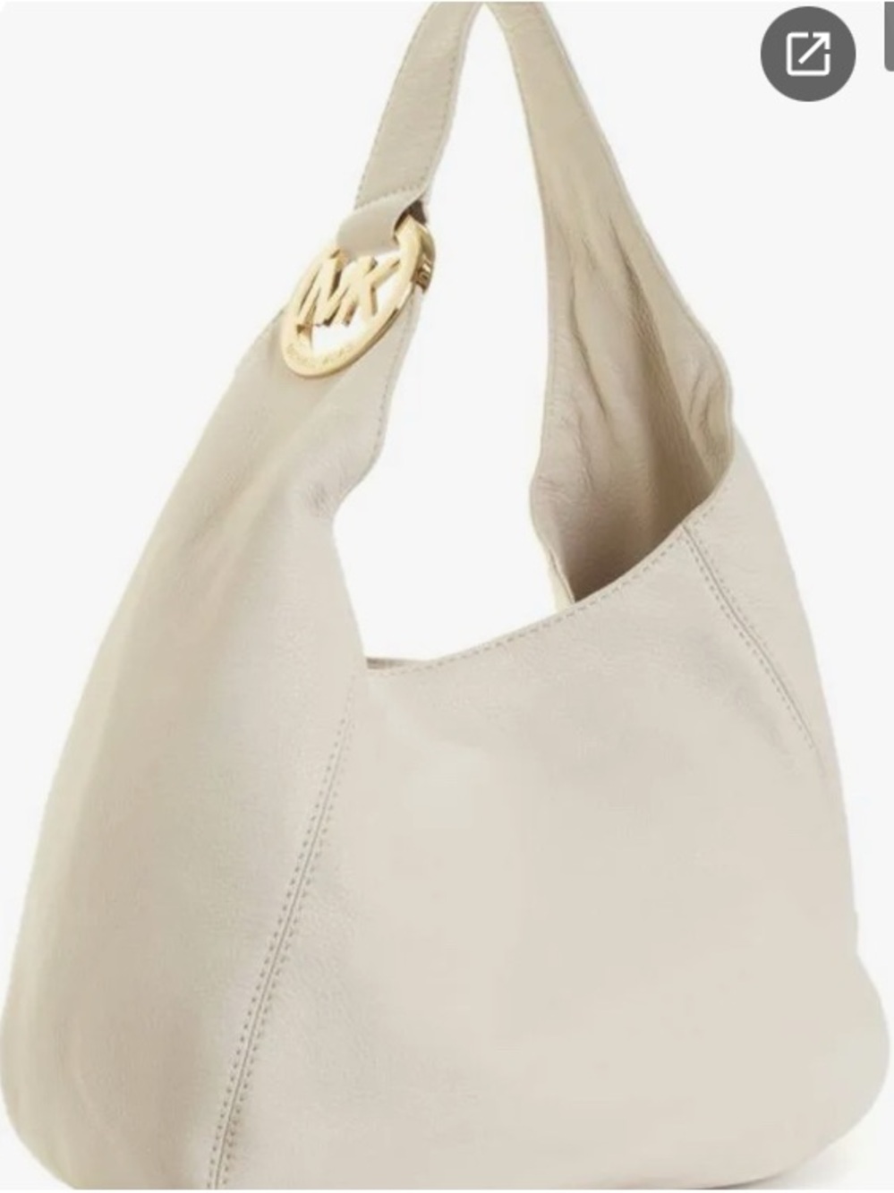 Michael Kors Beige Leather Shoulder Hobo Bag with Gold MK Logo